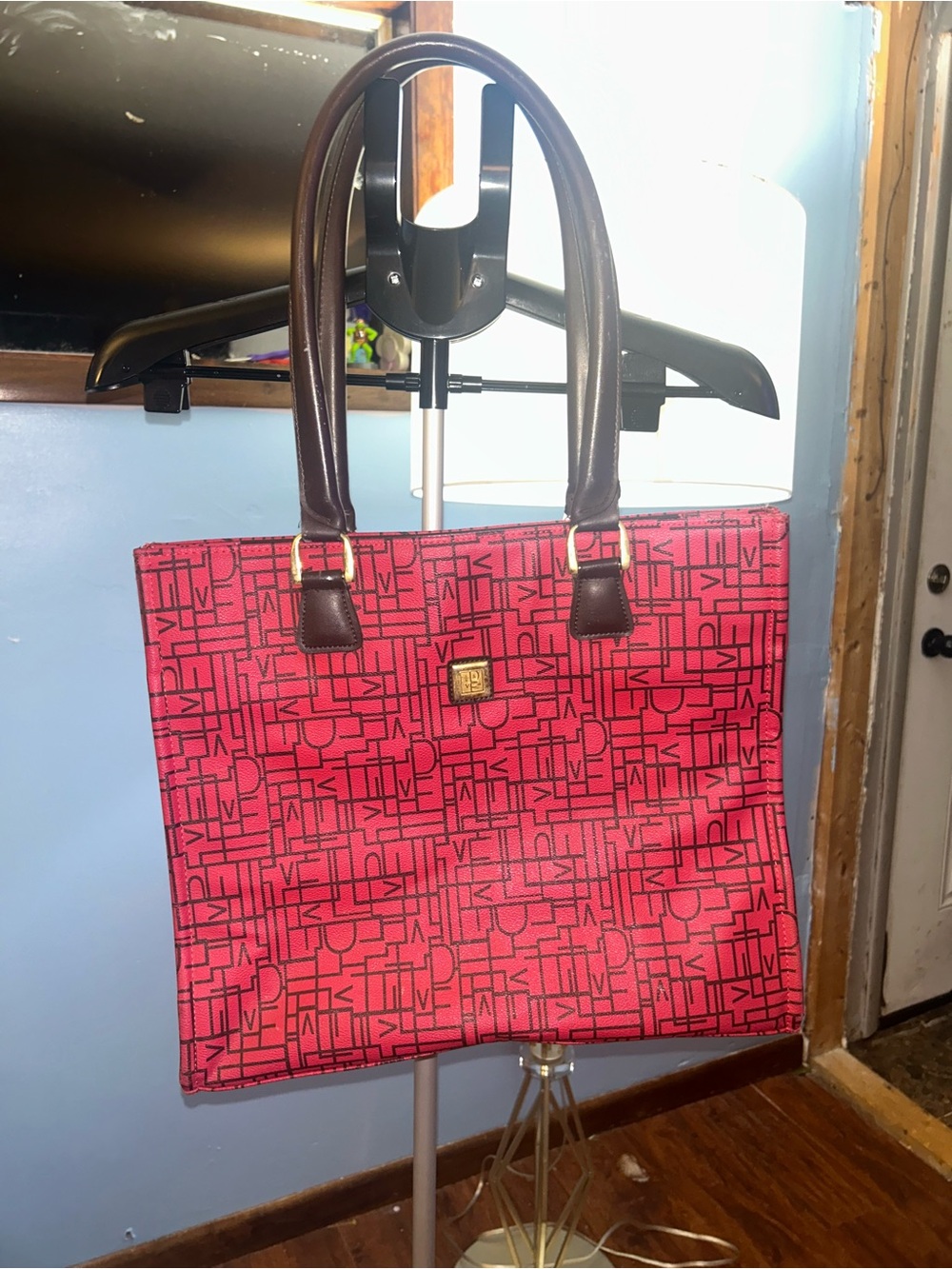 Vintage Diane von Furstenberg (DVF) Red Monogram Canvas Tote Bag